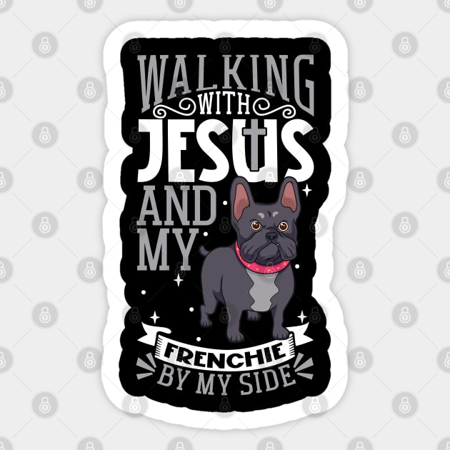 Jesus and dog - French Bulldog Sticker by Modern Medieval Design